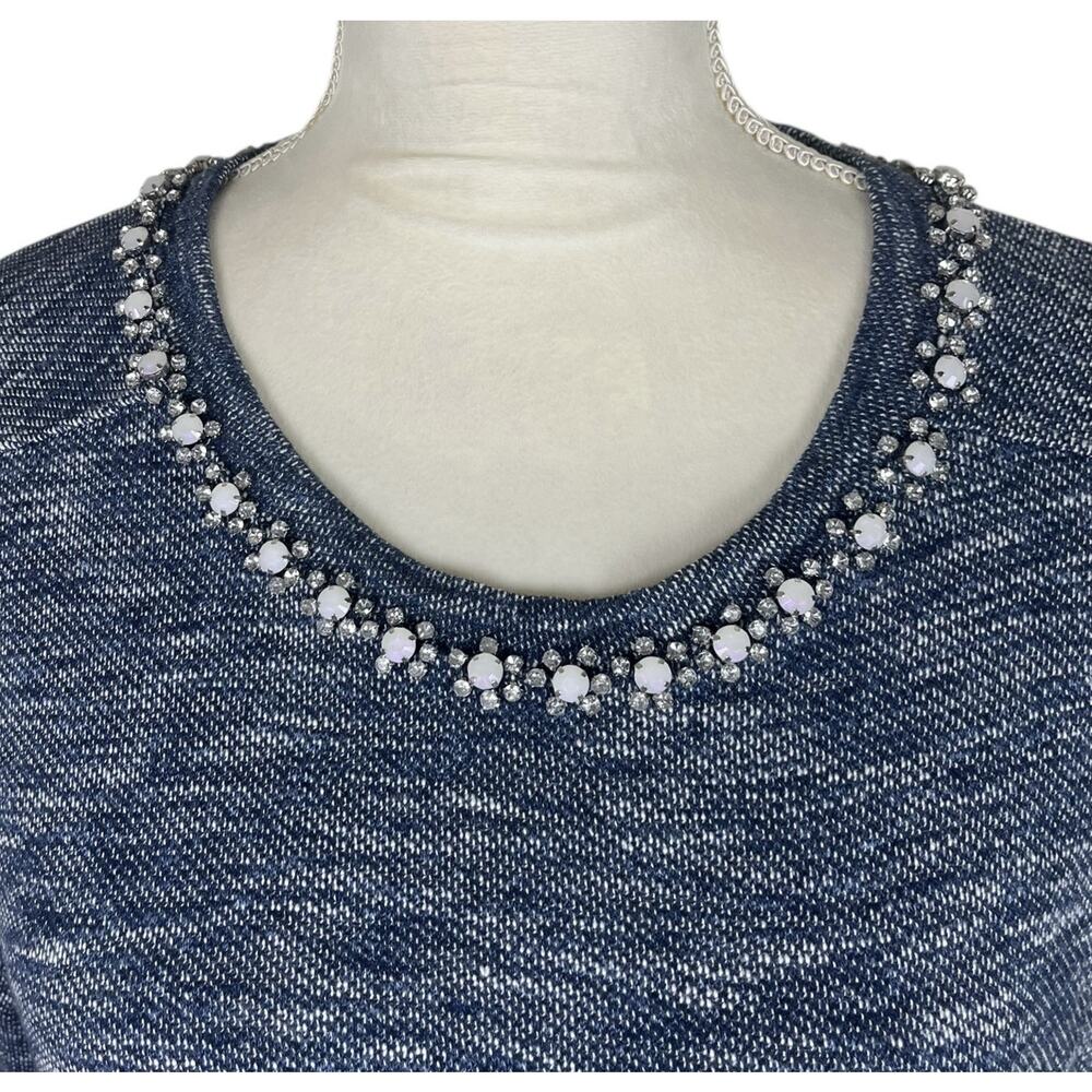J. Crew Marled Blue Jeweled Rhinestone Neck Knit Pullover Sweater Size Large - Picture 6 of 8